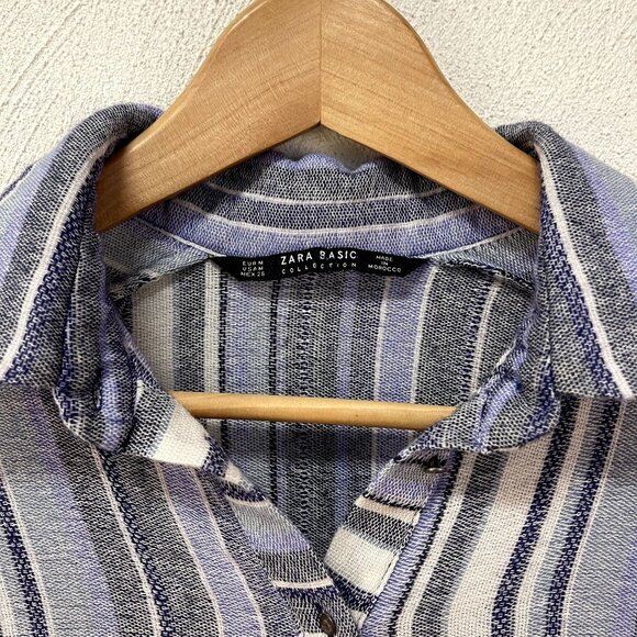 Zara Blue & White Striped Button Down Summer Dress sz Medium - Picture 3 of 5